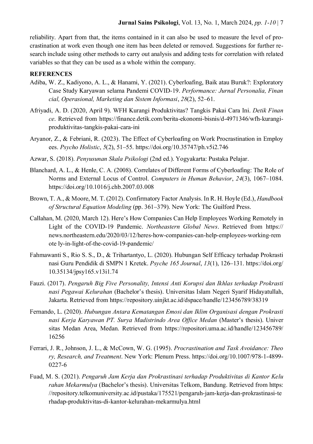 JURIS Psychometric Test of the Indonesian Version of the Procrastination at Work Scale PAWS Instrument