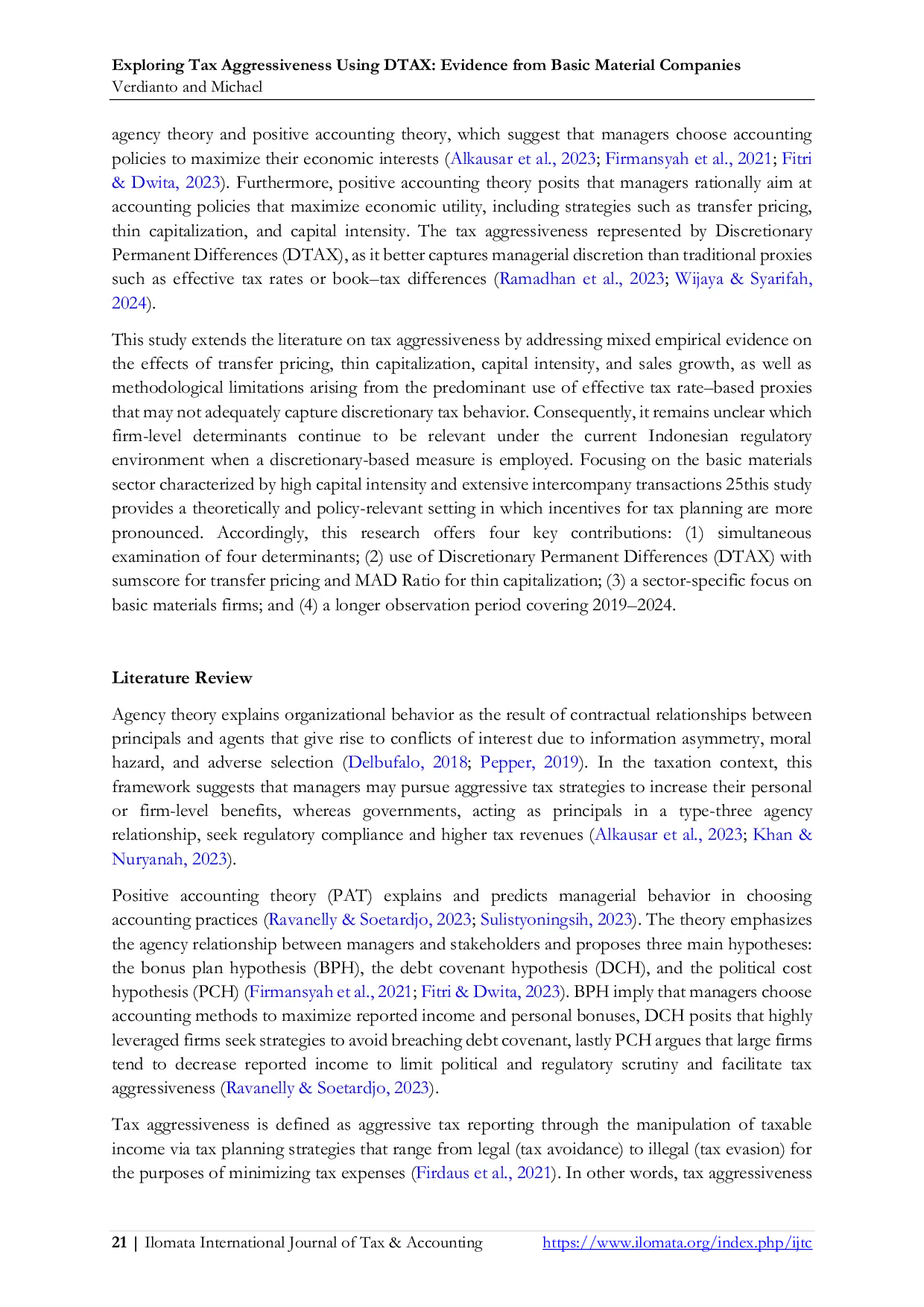 JURIS Exploring Tax Aggressiveness Using DTAX Evidence From Basic Material Companies