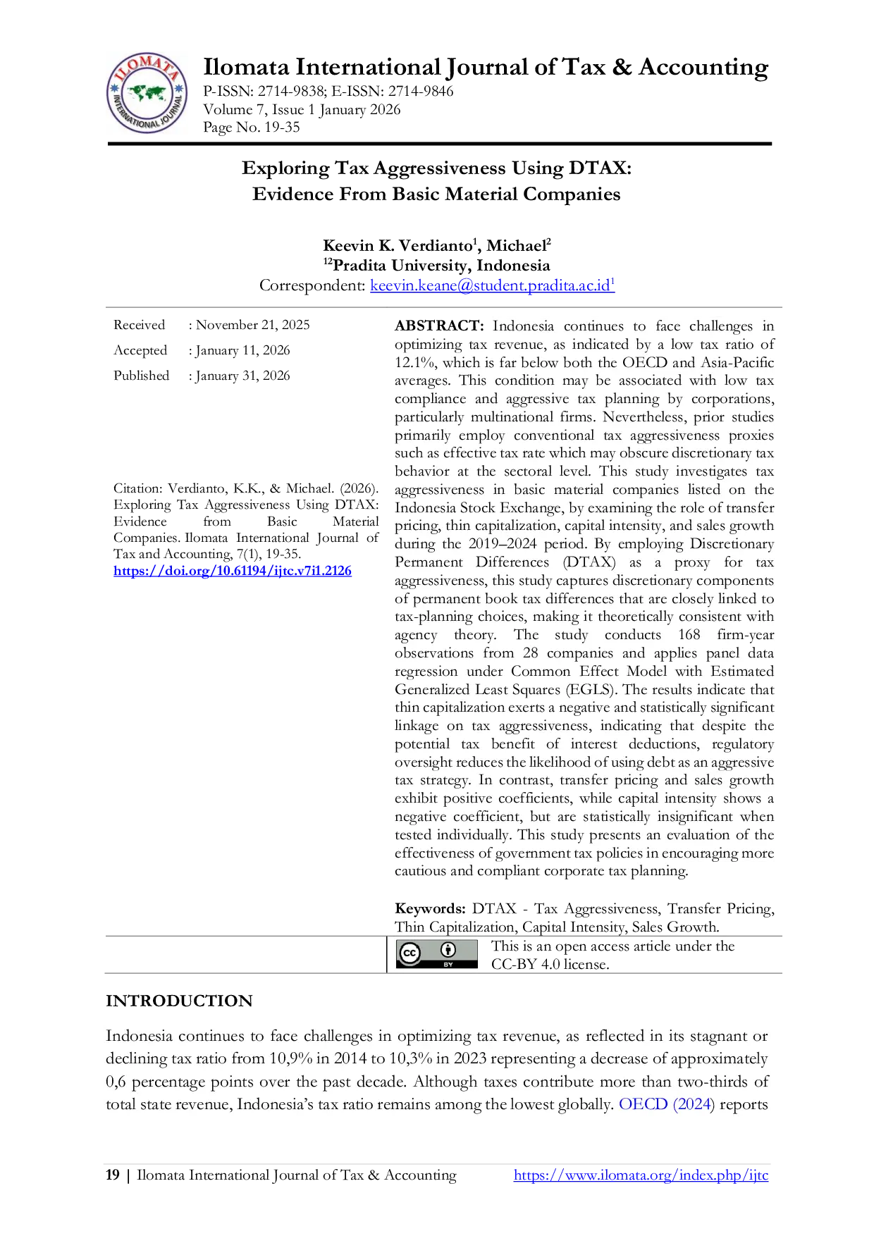 JURIS Exploring Tax Aggressiveness Using DTAX Evidence From Basic Material Companies