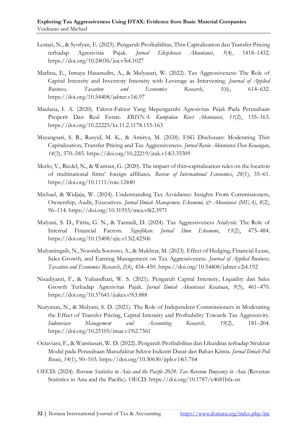 JURIS Exploring Tax Aggressiveness Using DTAX Evidence From Basic Material Companies