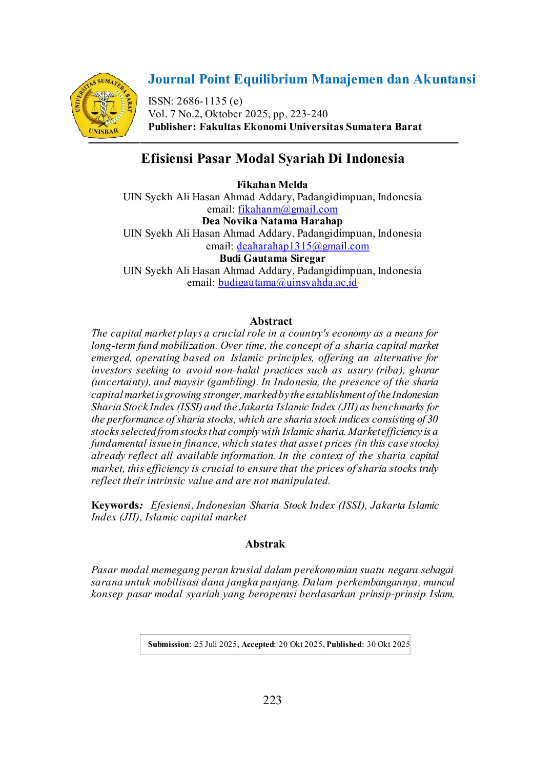 JURIS Efisiensi Pasar Modal Syariah Di Indonesia
