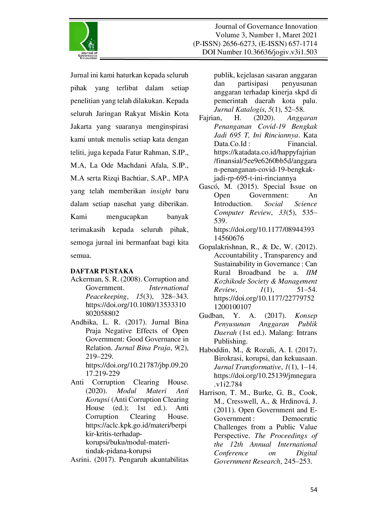 JURIS Urgensi Open Government Melalui Inisiatif Open Data dalam Mencegah Korupsi Anggaran Penanganan Covid 19 di Indonesia