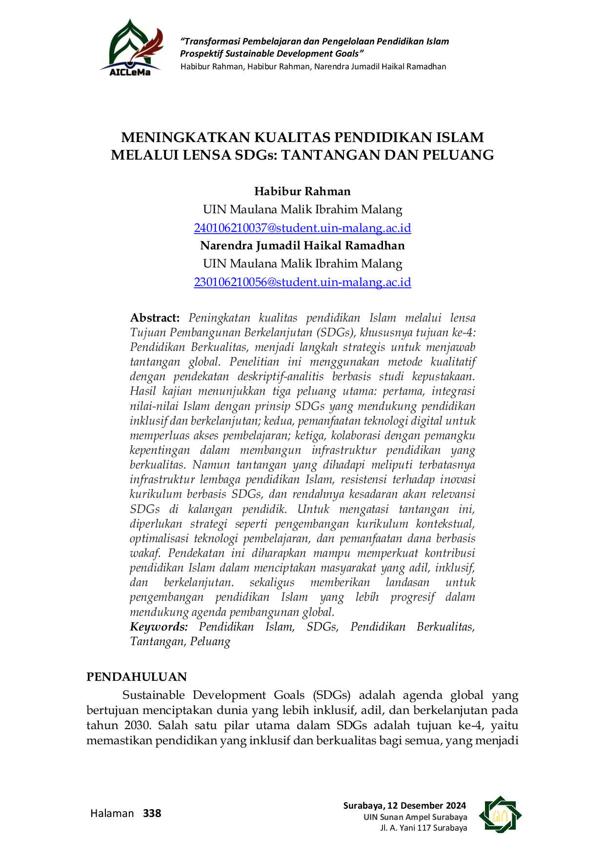 JURIS Transformasi Pembelajaran Dan Pengelolaan Pendidikan Islam Prospektif Sustainable Development Goals