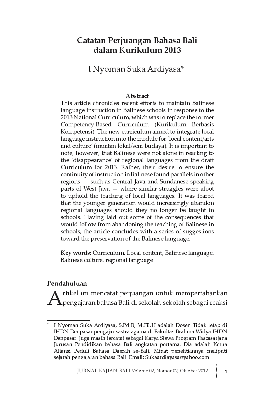 juris Catatan Perjuangan Bahasa Bali dalam Kurikulum 2013