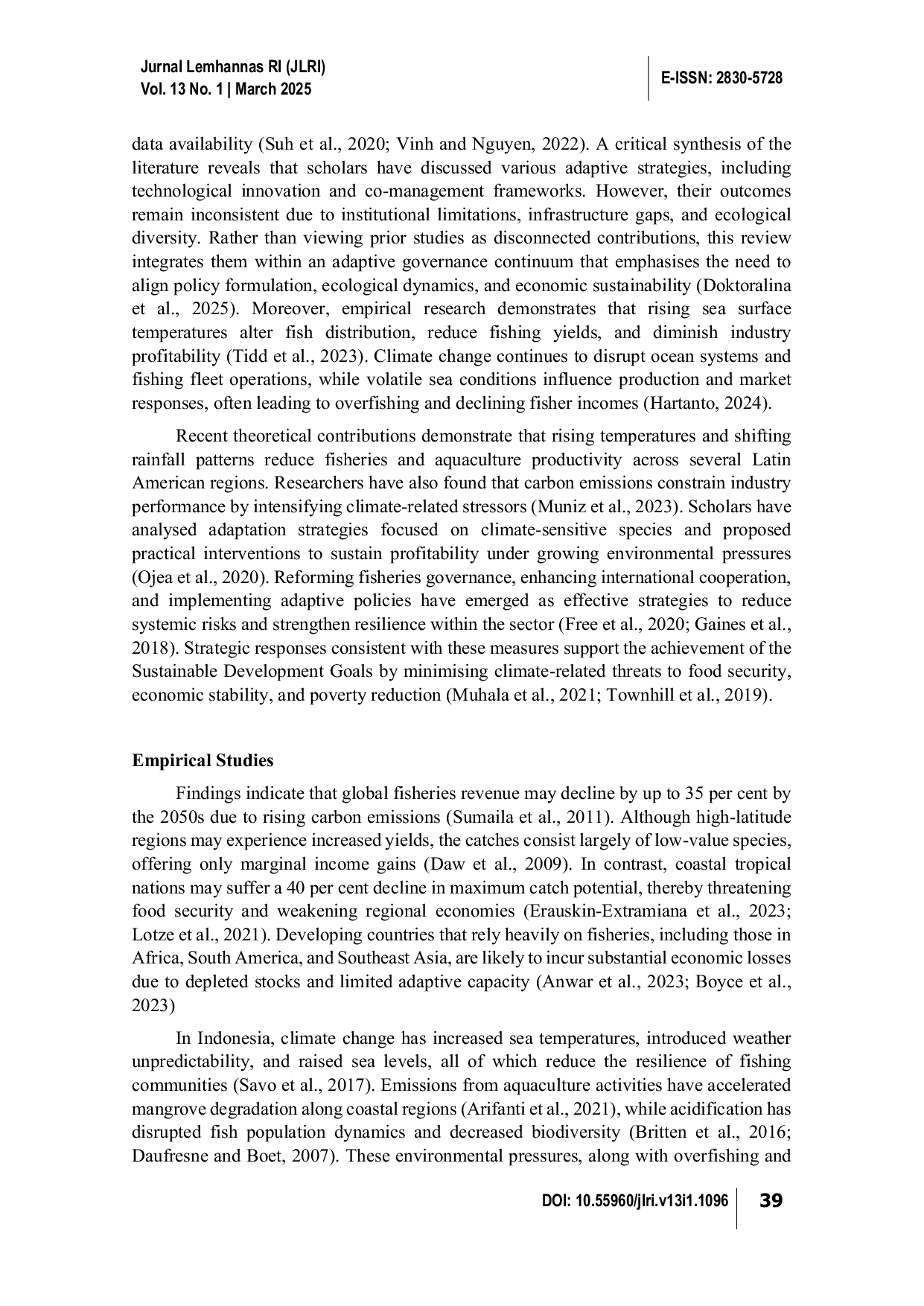 JURIS Climate Change and Fisheries Meta Synthesis of Regional Vulnerabilities and Responses