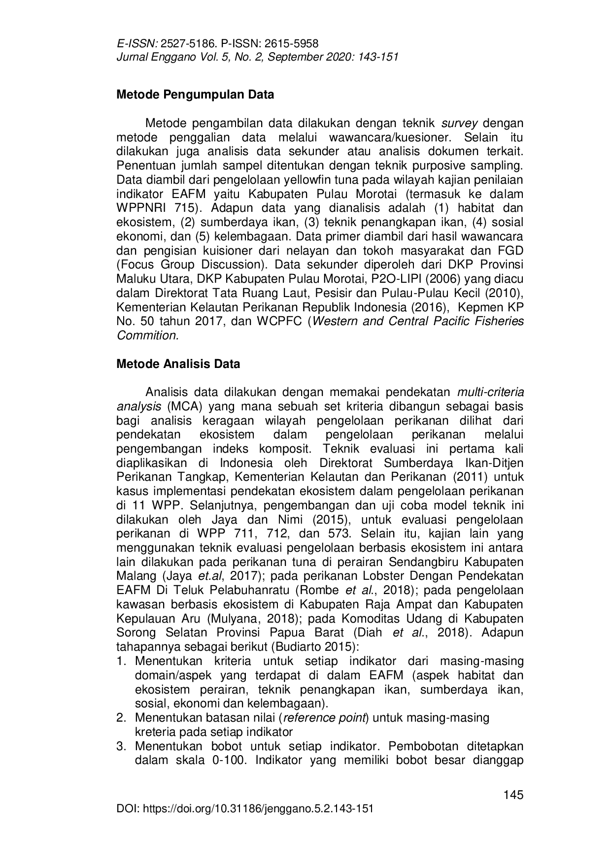 JURIS Evaluasi Pengelolaan Perikanan Tuna Berdasarkan Pendekatan Ekosistem di Kabupaten Pulau Morotai