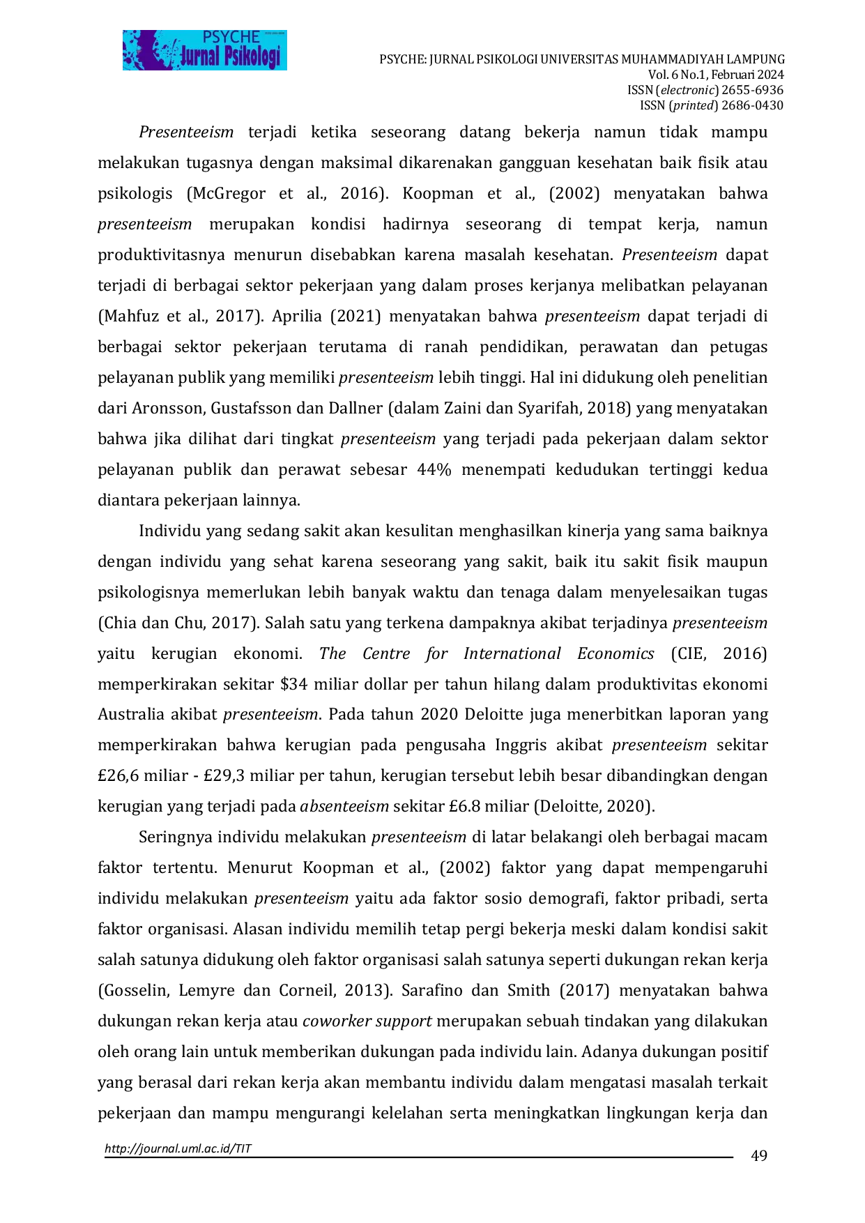 JURIS Hubungan Antara Dukungan Rekan Kerja dan Stres Kerja dengan Presenteeism