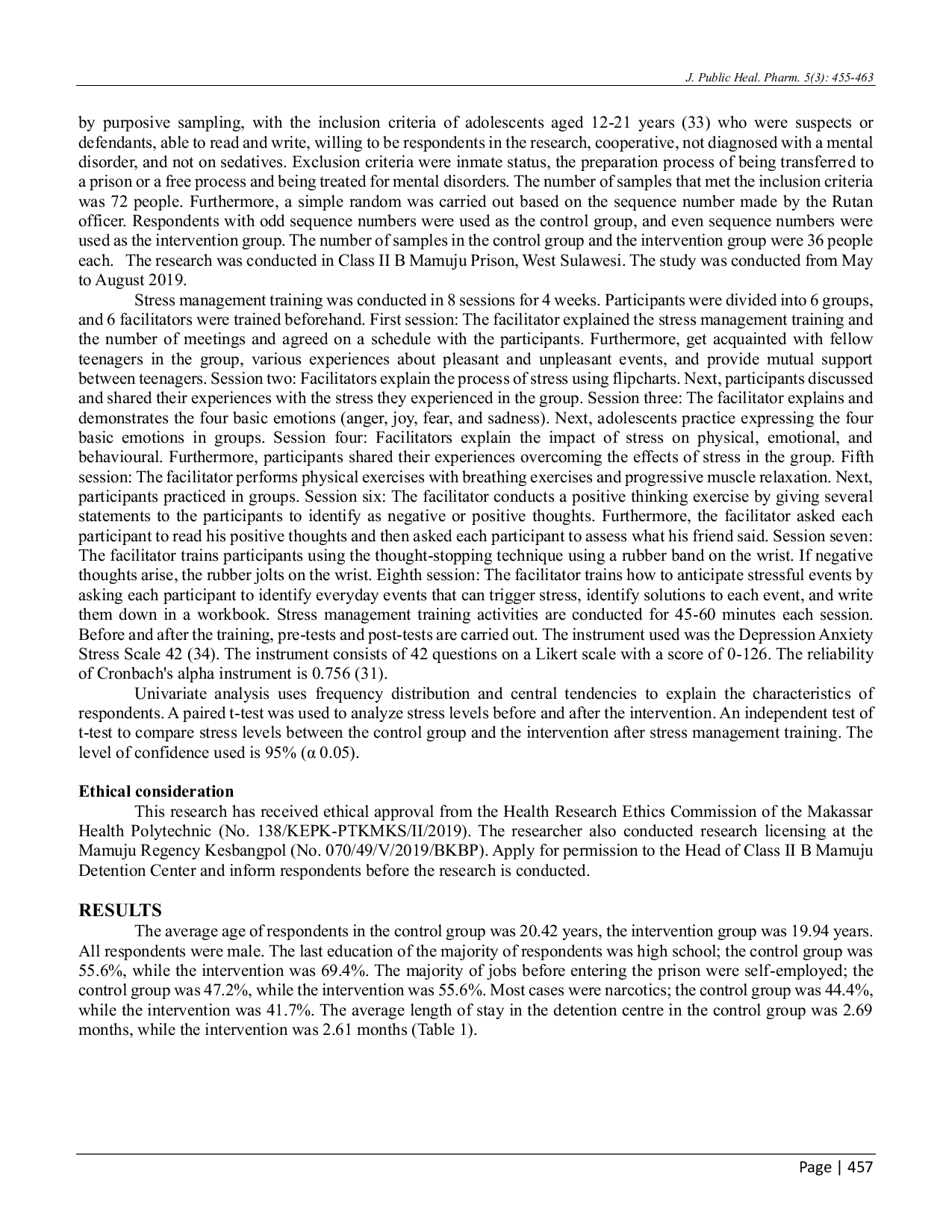 JURIS The Impact Of Stress Management Training On Reducing Stress Levels In Adolescents At The Mamuju Detention Center