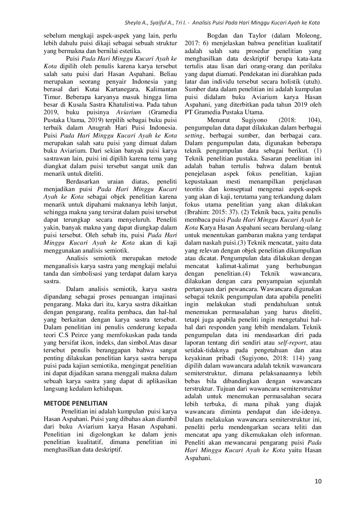 JURIS Analisis Puisi Pada Hari Minggu Kucari Ayah ke Kota Karya Hasan Aspahani Ditinjau dari Aspek Semiotik