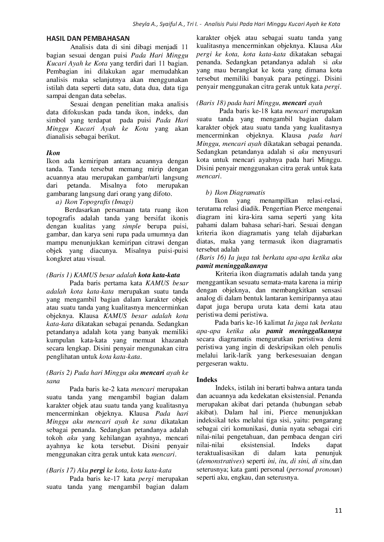 JURIS Analisis Puisi Pada Hari Minggu Kucari Ayah ke Kota Karya Hasan Aspahani Ditinjau dari Aspek Semiotik