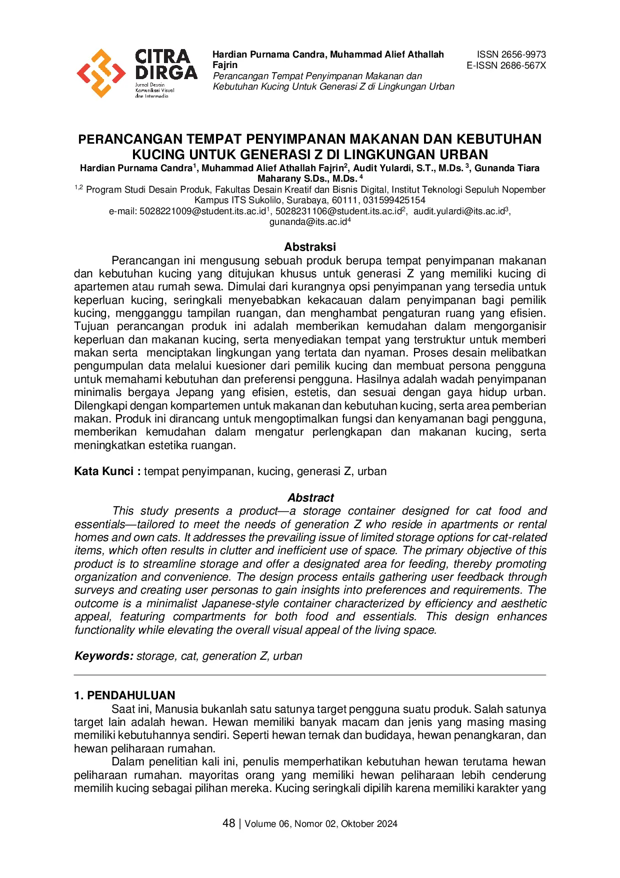 JURIS Perancangan Tempat Penyimpanan Makanan dan Kebutuhan Kucing untuk Generasi Z di Lingkungan Urban