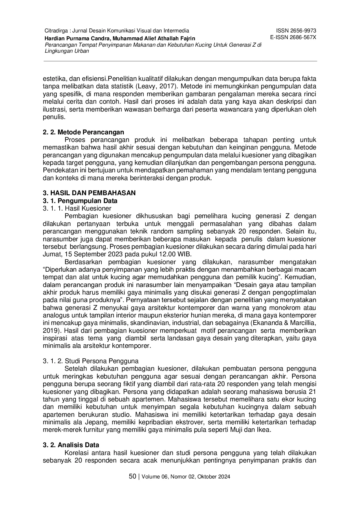 JURIS Perancangan Tempat Penyimpanan Makanan dan Kebutuhan Kucing untuk Generasi Z di Lingkungan Urban