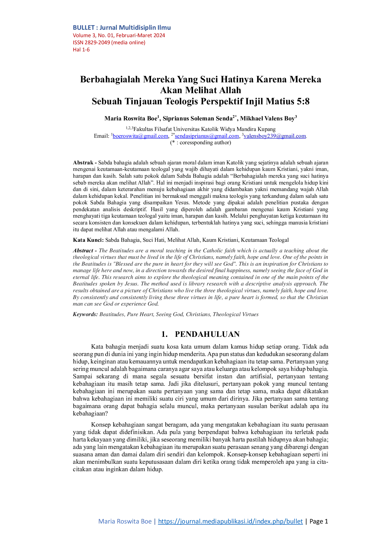 JURIS Berbahagialah Mereka yang Suci Hati Karena Mereka Akan Melihat Allah Sebuah Tinjauan Teologis Perspektif Injil Matius 5 8