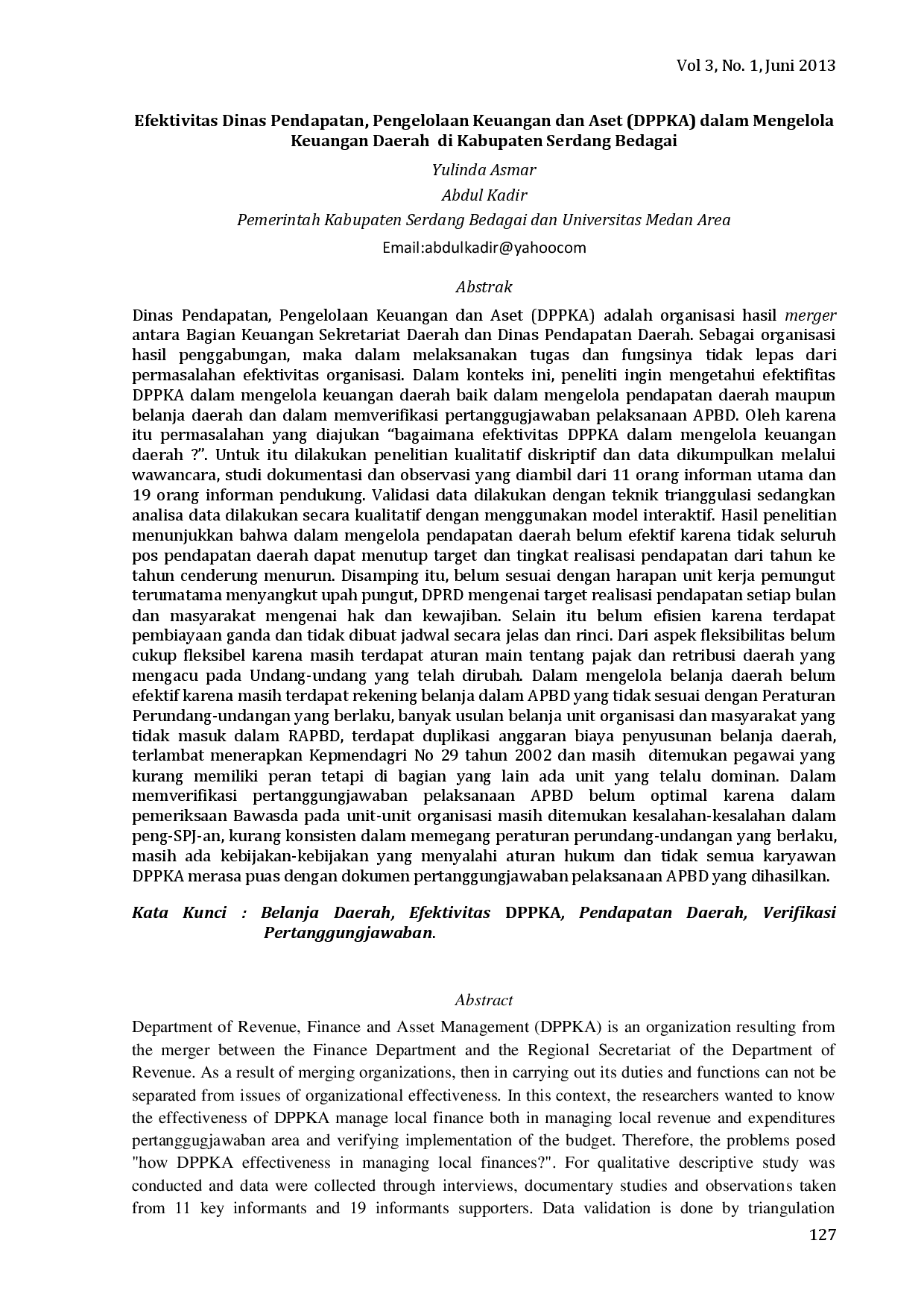 juris Efektivitas Dinas Pendapatan Pengelolaan Keuangan dan Aset DPPKA dalam Mengelola Keuangan Daerah di Kabupaten Serdang Bedagai