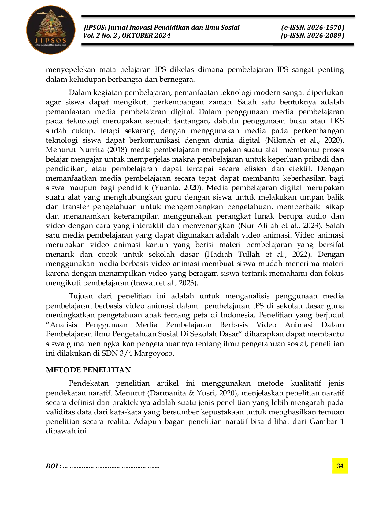 JURIS Analisis Penggunaan Media Pembelajaran Berbasis Video Animasi dalam Pembelajaran Ilmu Pengetahuan Sosial Siswa Sekolah Dasar