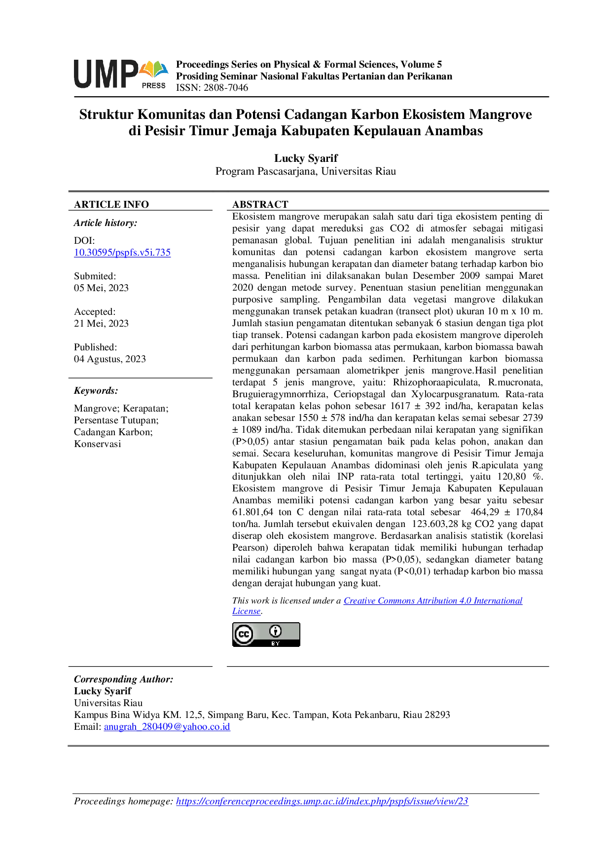 JURIS Struktur Komunitas dan Potensi Cadangan Karbon Ekosistem Mangrove di Pesisir Timur Jemaja Kabupaten Kepulauan Anambas