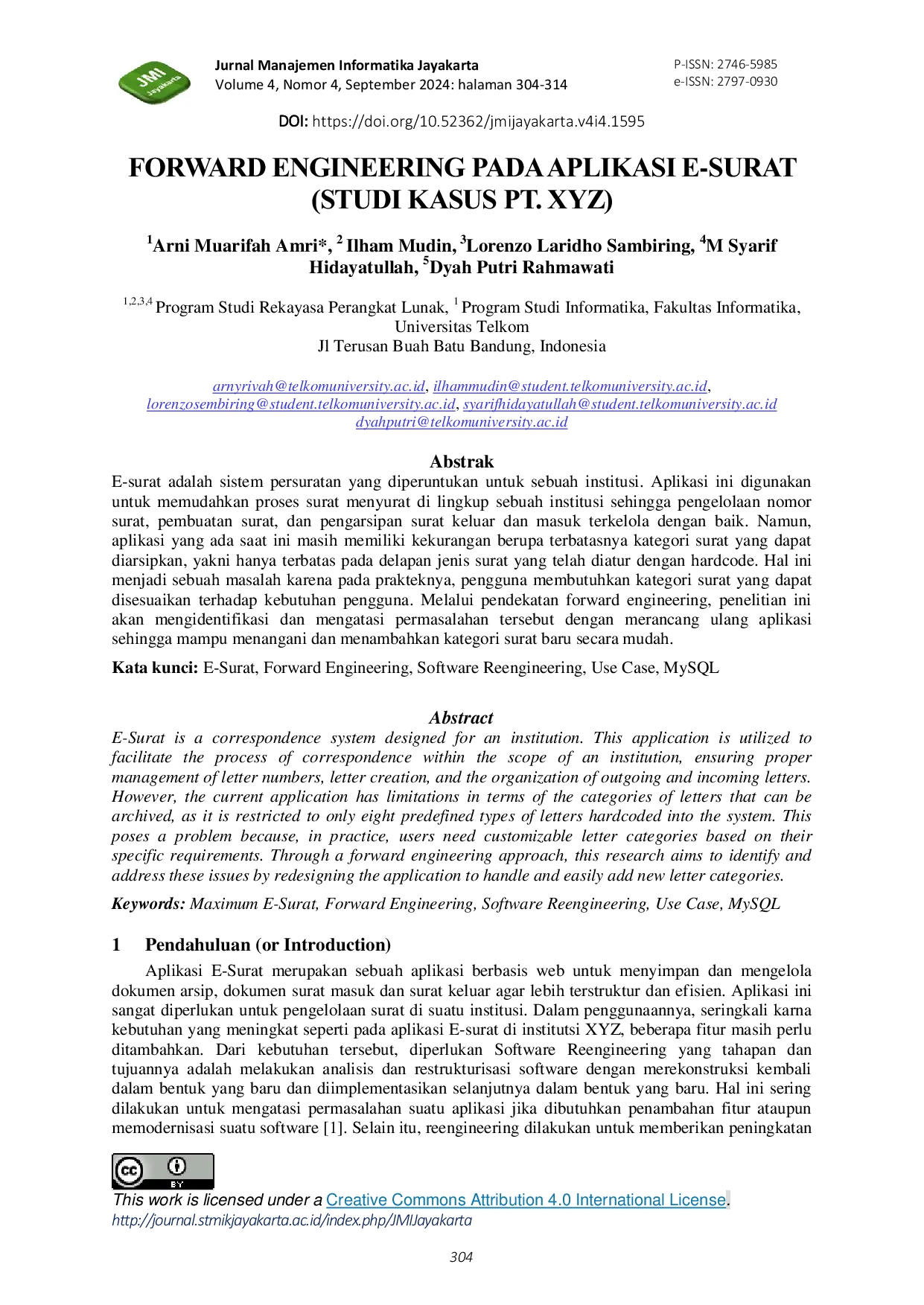 JURIS Forward Engineering Pada Aplikasi E Surat Studi Kasus Pt Xyz