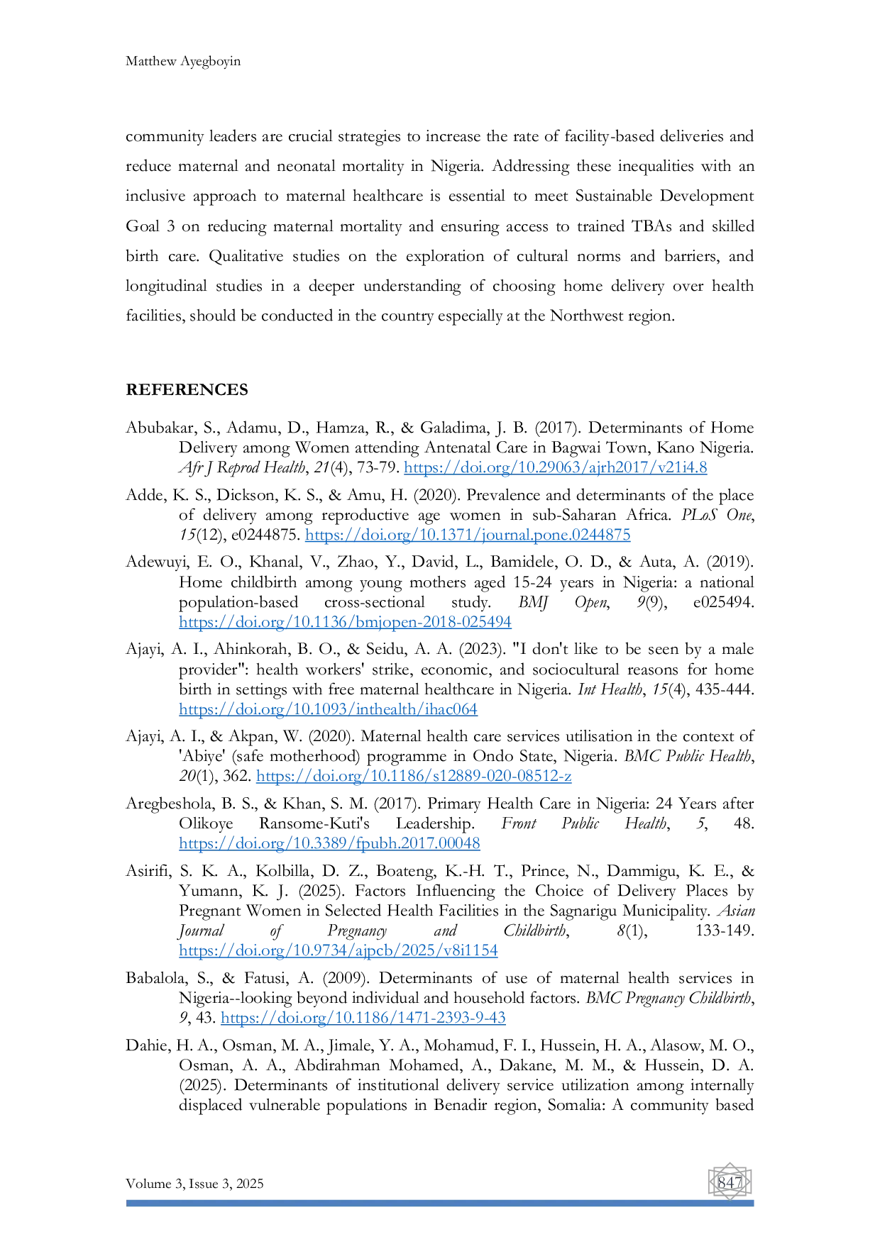 JURIS Determinants of Maternal Home Delivery in Nigeria Evidence for Targeted Health Policy Interventions
