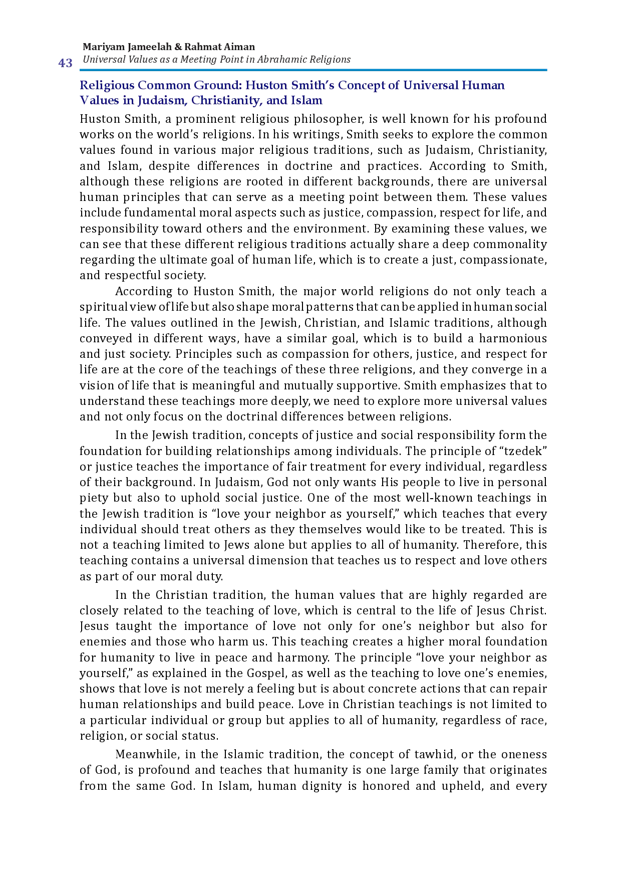 juris Universal Values as a Meeting Point in Abrahamic Religions