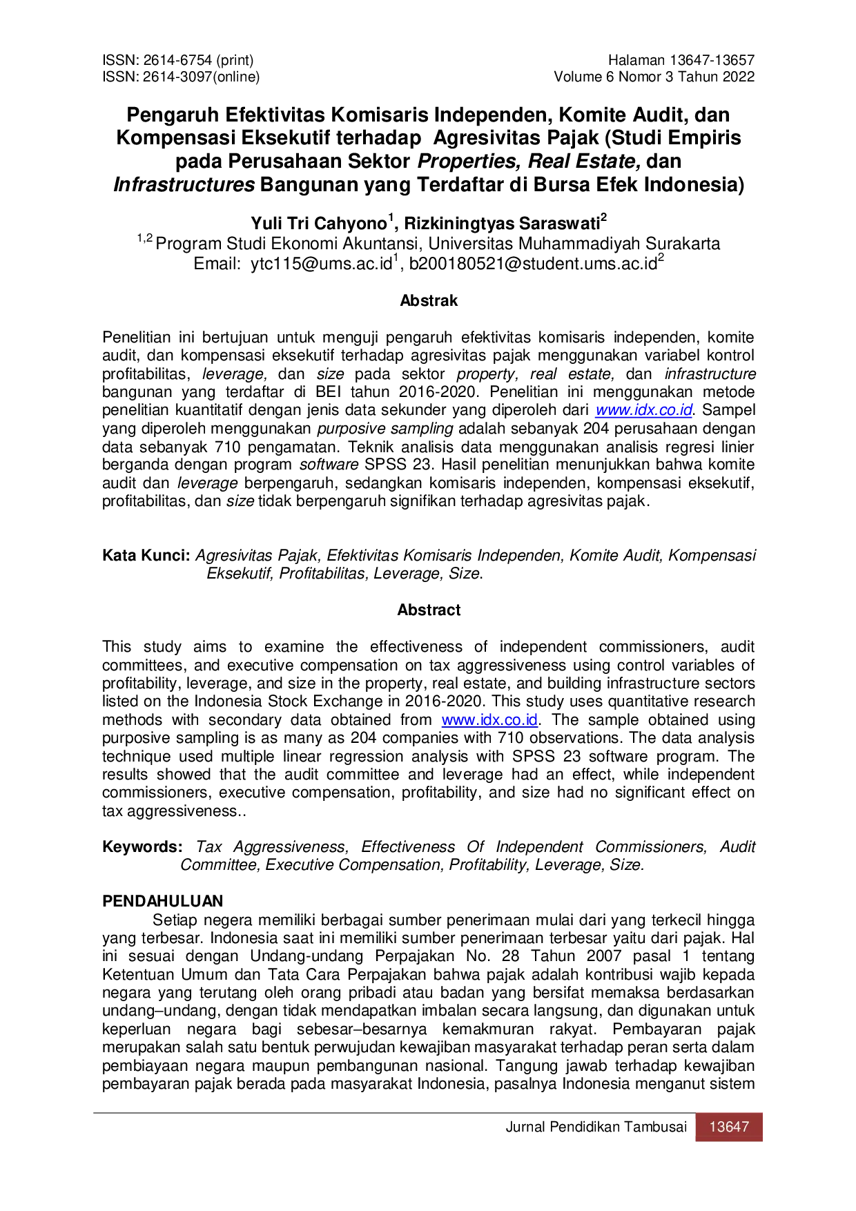 JURIS Pengaruh Efektivitas Komisaris Independen Komite Audit dan Kompensasi Eksekutif terhadap Agresivitas Pajak Studi Empiris pada Perusahaan Sektor Properties Real Estate dan Infrastructures Banguna