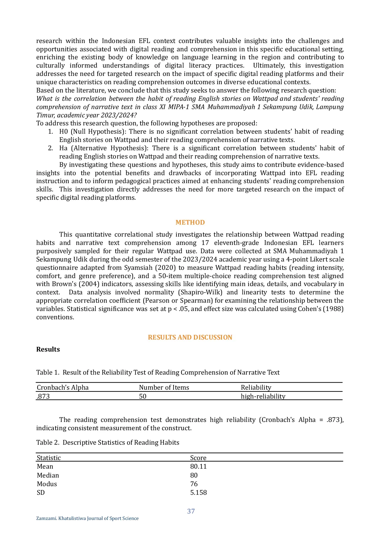 JURIS Investigating The Relationship Between Wattpad Reading Habits And Narrative Text Comprehension In An Indonesian Efl Context