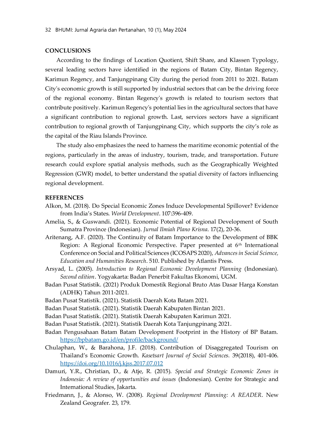 JURIS Analysis of The Leading Sector for Regional Development A Case Study of Batam Bintan and Karimun BBK Riau Islands Province Indonesia