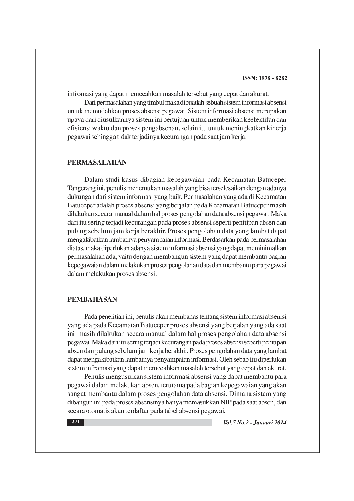 JURIS Aplikasi Absensi Pegawai Kecamatan Batuceper Tangerang Dalam Meningkatkan Akurasi Informasi
