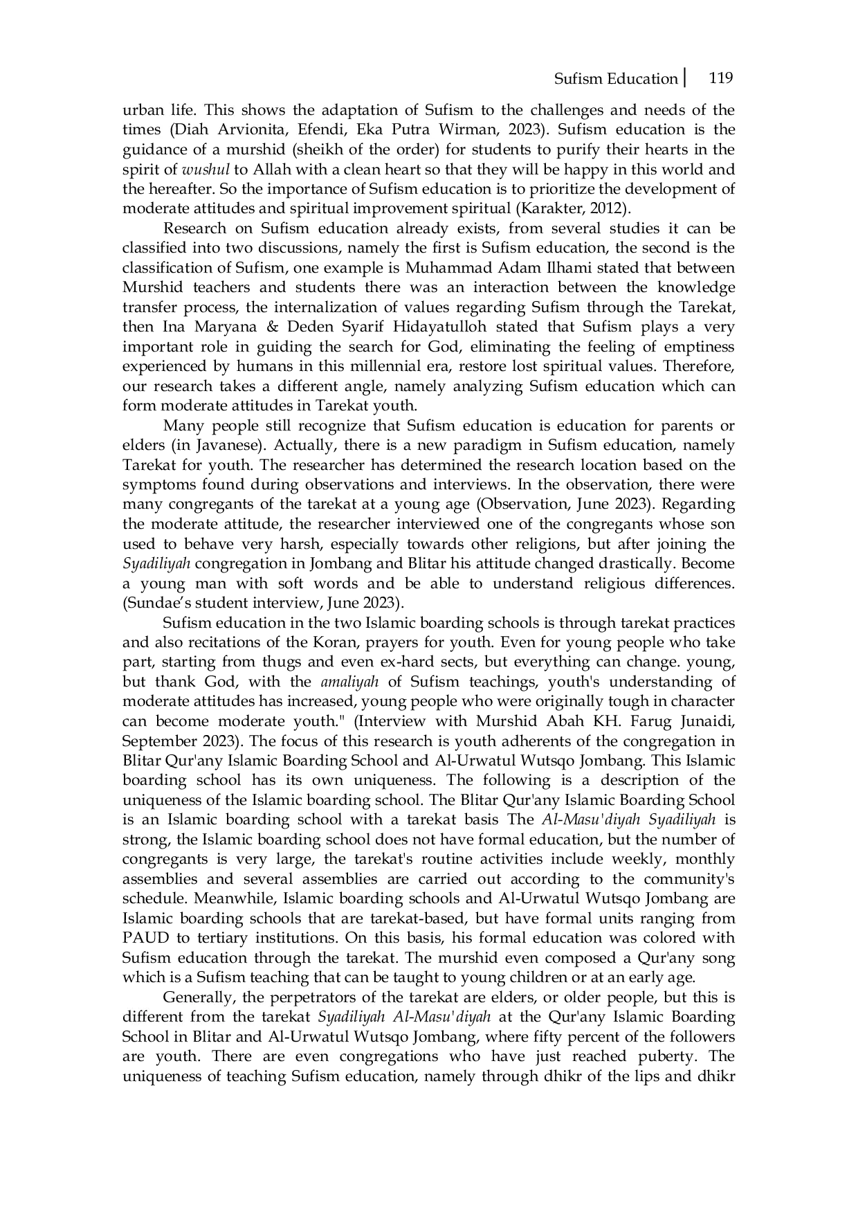 JURIS Sufism Education In The Formation Of Moderate Islamic Attitudes Of Youth In Urban Muslims