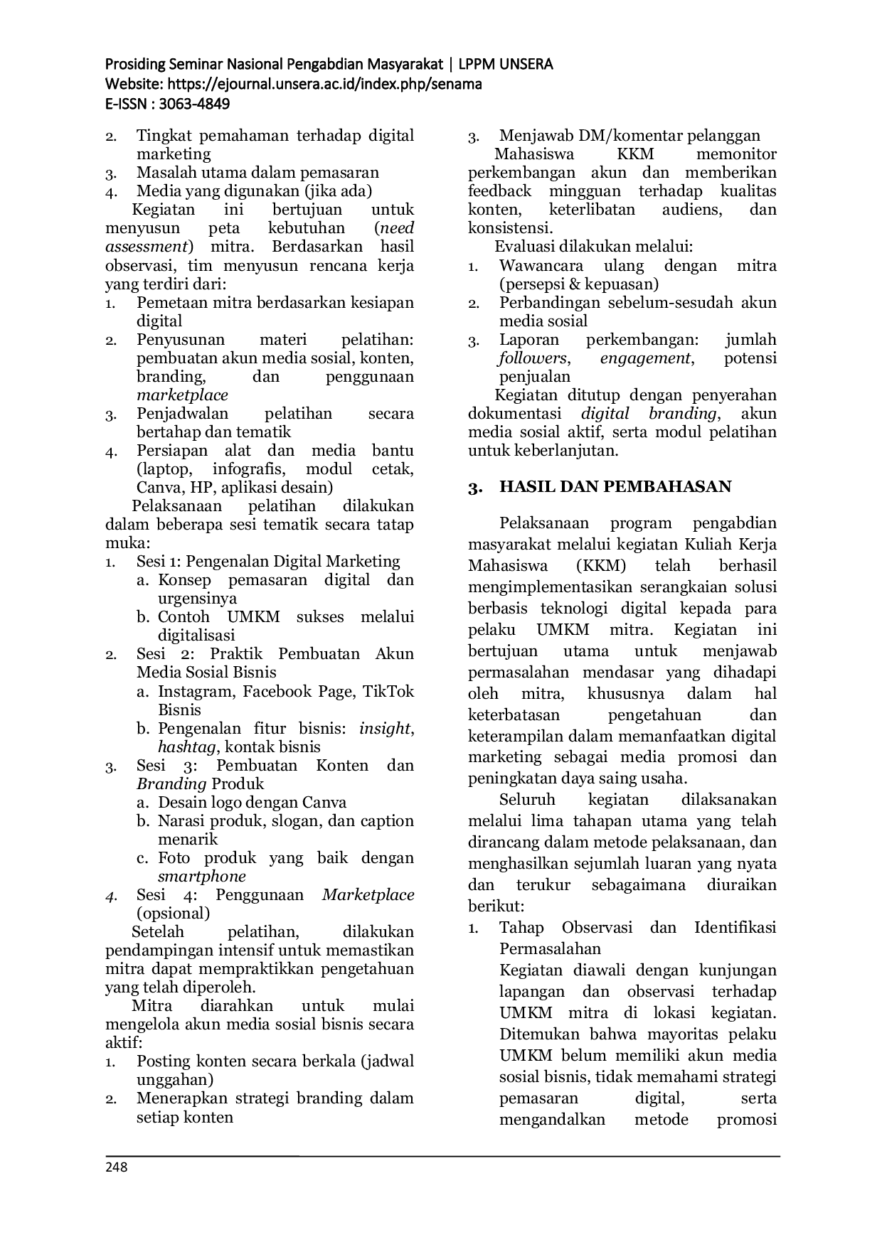 JURIS Peran Mahasiswa KKM UNSERA dalam Peningkatan Kemampuan Digital Marketing Pengusaha UMKM