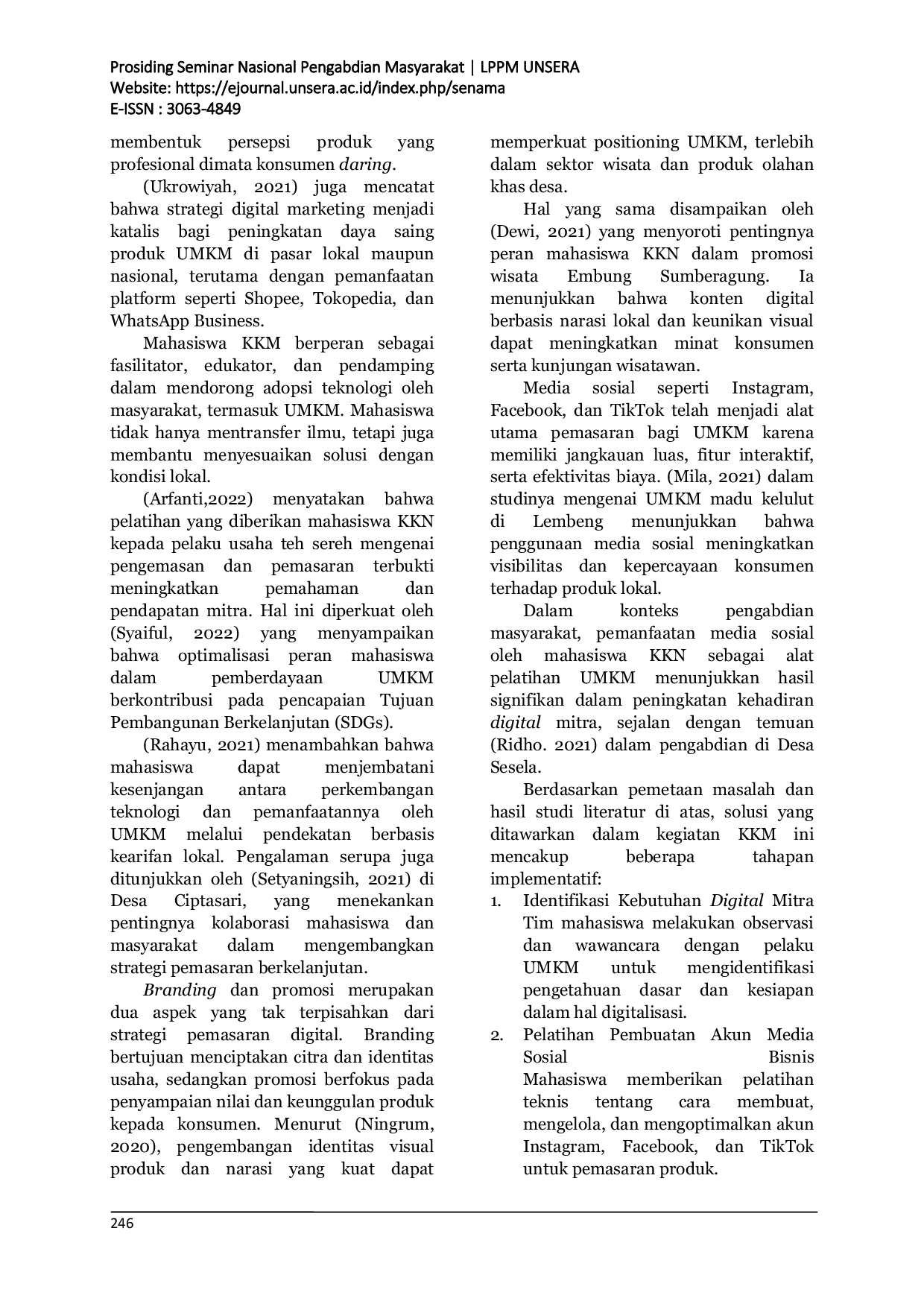 JURIS Peran Mahasiswa KKM UNSERA dalam Peningkatan Kemampuan Digital Marketing Pengusaha UMKM