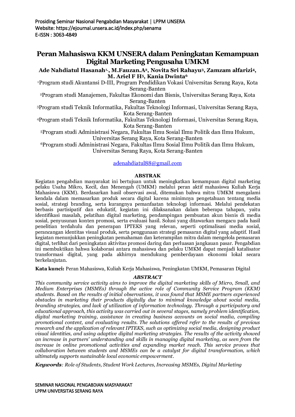 JURIS Peran Mahasiswa KKM UNSERA dalam Peningkatan Kemampuan Digital Marketing Pengusaha UMKM