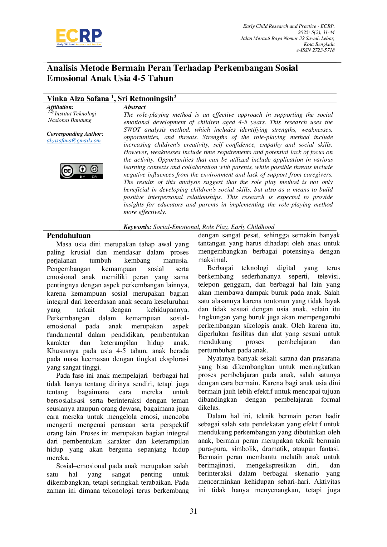 JURIS Analisis Metode Bermain Peran Terhadap Perkembangan Sosial Emosional Anak Usia 4 5 Tahun