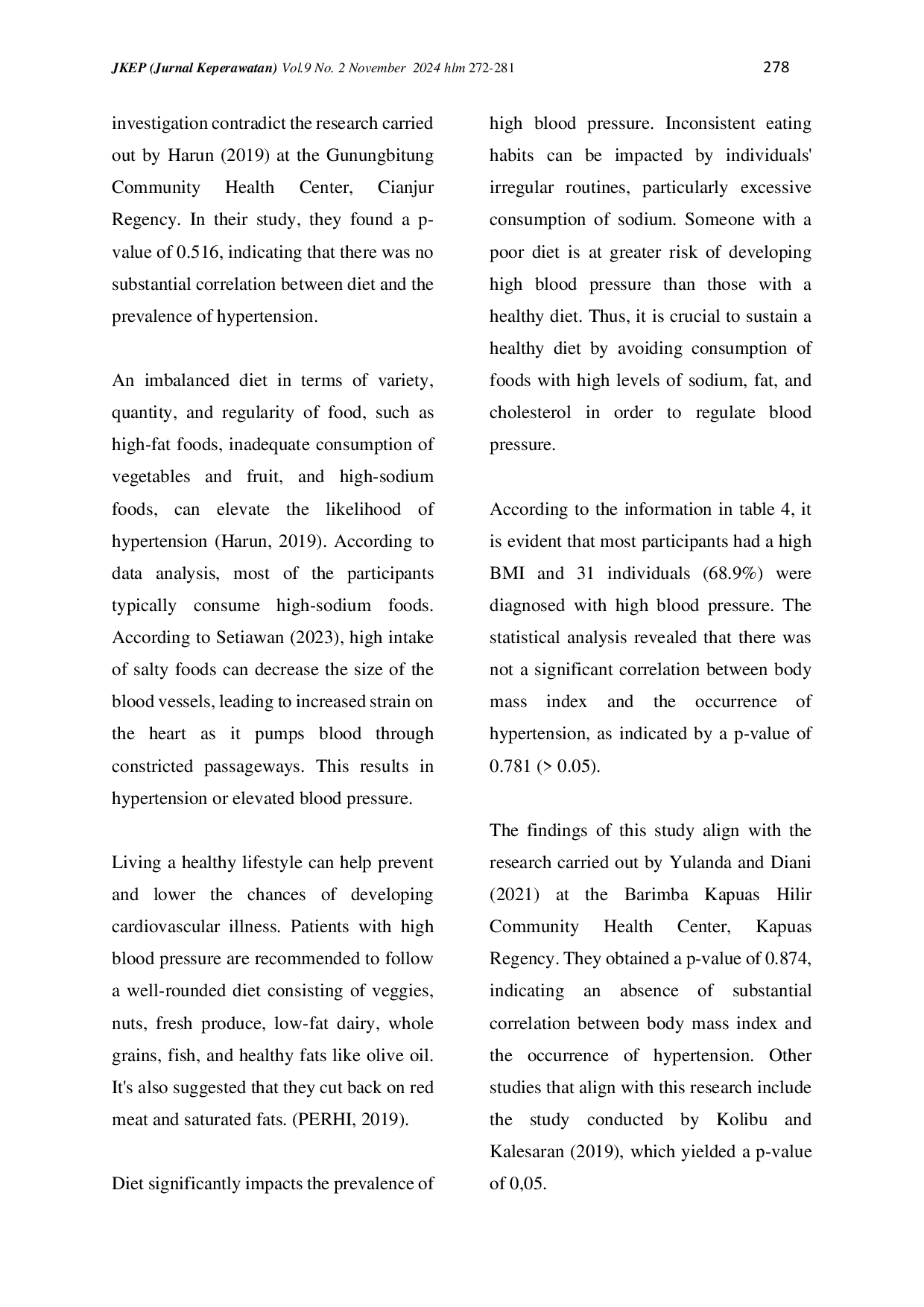 juris The Link Between Dietary Habits and Body Mass Index in Relation to the Occurrence of Hypertension in the Jatiwarna Village Community Health Center