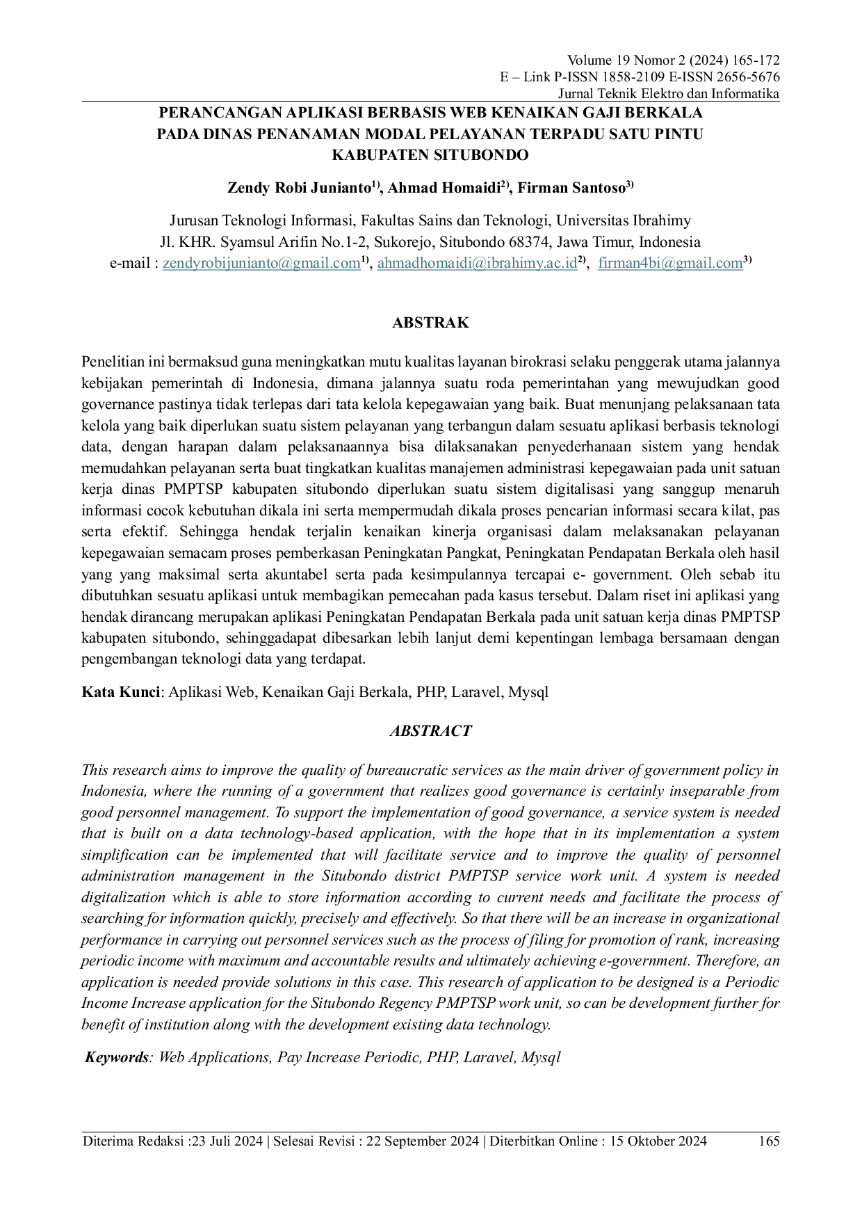 JURIS Perancangan Aplikasi Berbasis Web Kenaikan Gaji Berkala Pada Dinas Penanaman Modal Pelayanan Terpadu Satu Pintu Kabupaten Situbondo