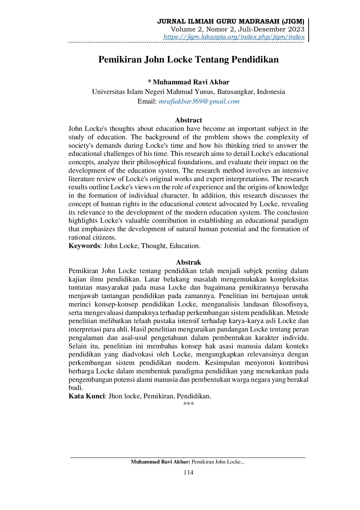 JURIS Pemikiran John Locke Tentang Pendidikan