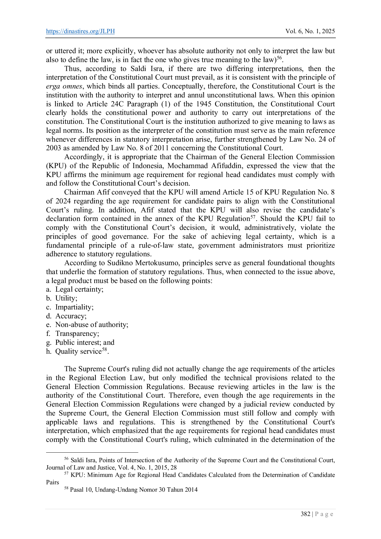 JURIS Settings On The Age Limit for Nomination as Regional Head or Deputy Regional Head in The Regional Government System in Indonesia