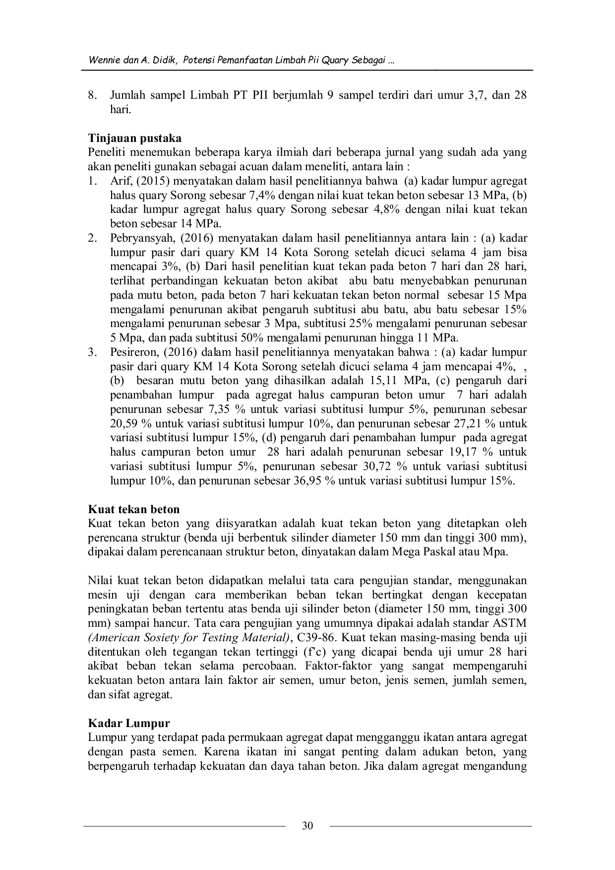 JURIS Potential Utilization of PII Quarry Waste as a Replacement for Fine Aggregate in Concrete
