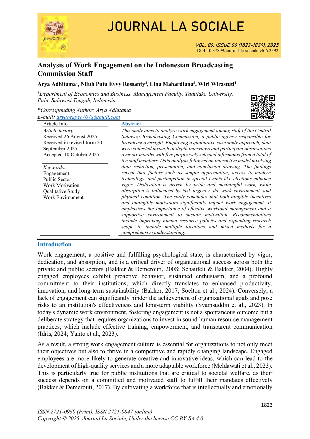 JURIS Analysis of Work Engagement on the Indonesian Broadcasting Commission Staff