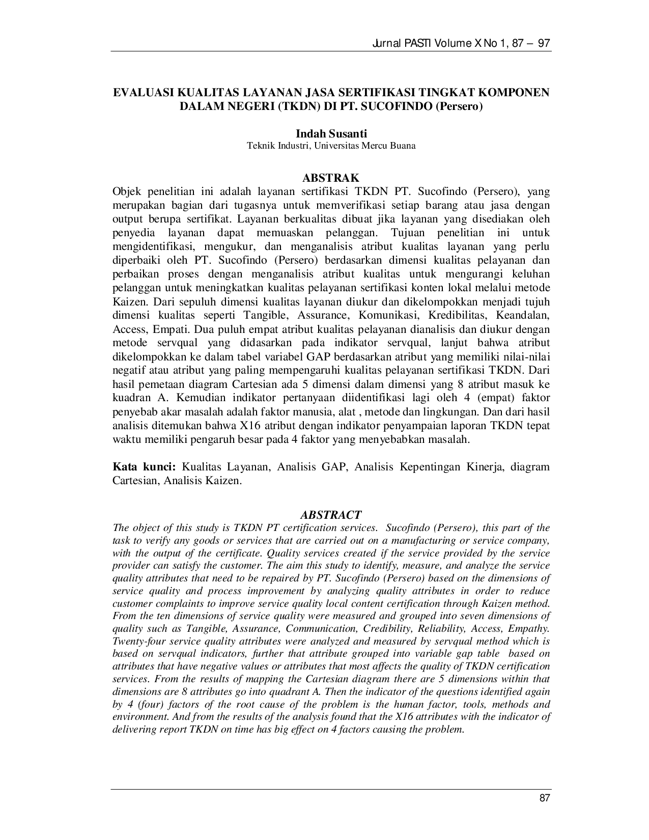 JURIS EVALUASI KUALITAS LAYANAN JASA SERTIFIKASI TINGKAT KOMPONEN DALAM NEGERI TKDN DI PT SUCOFINDO Persero