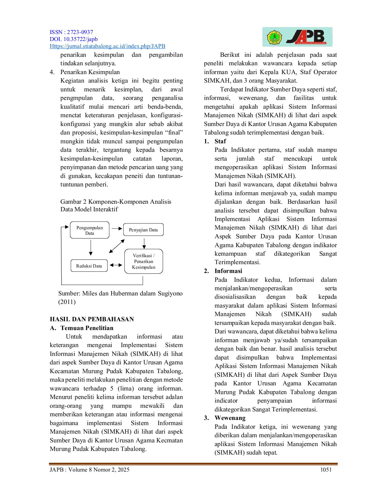 JURIS Implementasi Sistem Informasi Manajemen Nikah SIMKAH di Lihat dari Aspek Sumber Daya di Kantor Urusan Agama Kecamatan Murung Pudak Kabupaten Tabalong