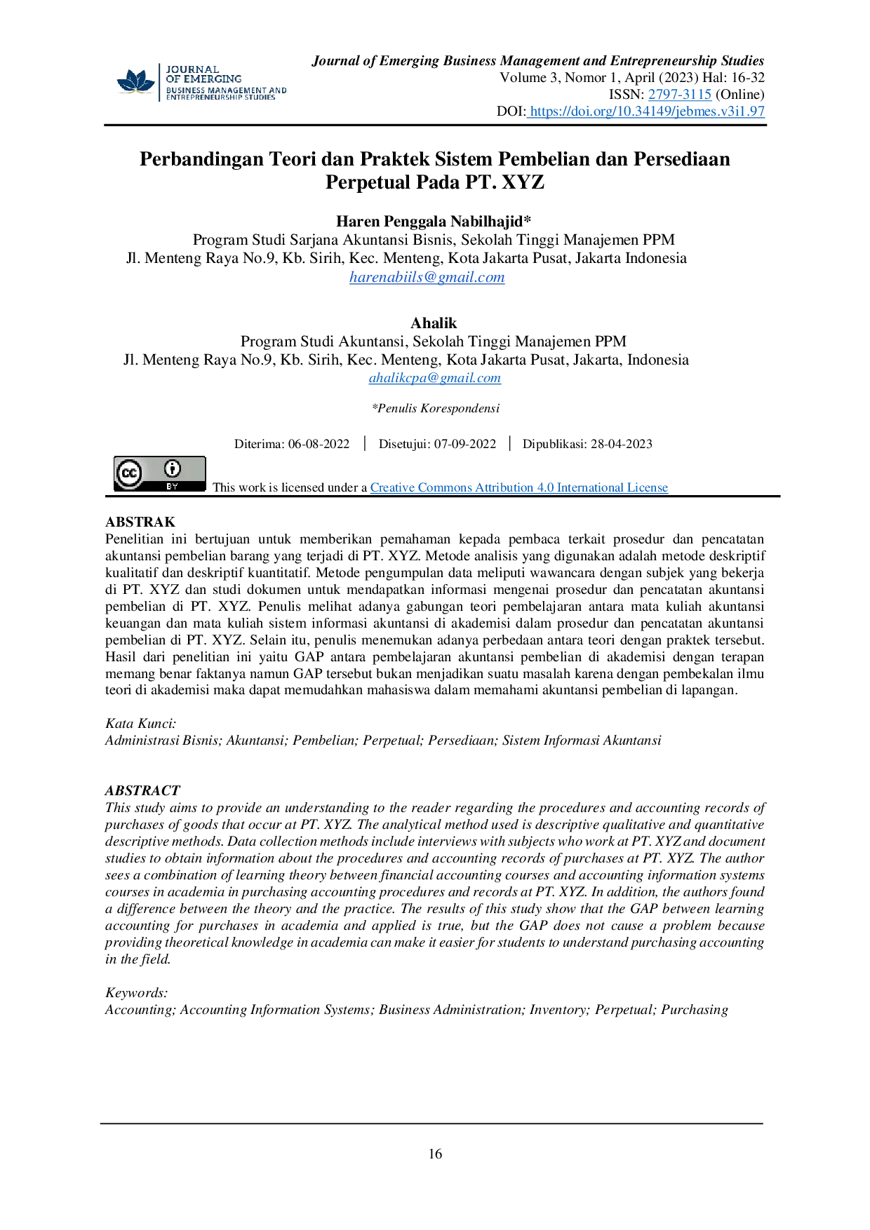 JURIS Perbandingan Teori dan Praktek Sistem Pembelian dan Persediaan Perpetual pada PT XYZ