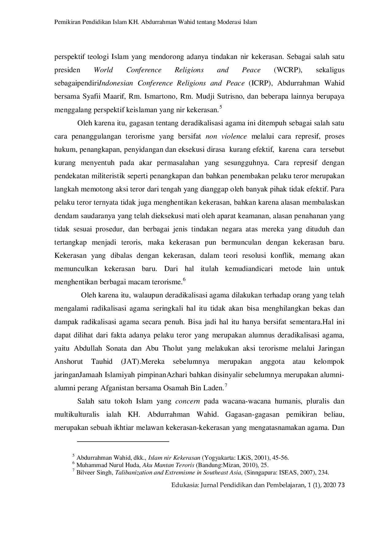 JURIS Pemikiran Pendidikan Islam KH Abdurrahman Wahid Tentang Moderasi Islam
