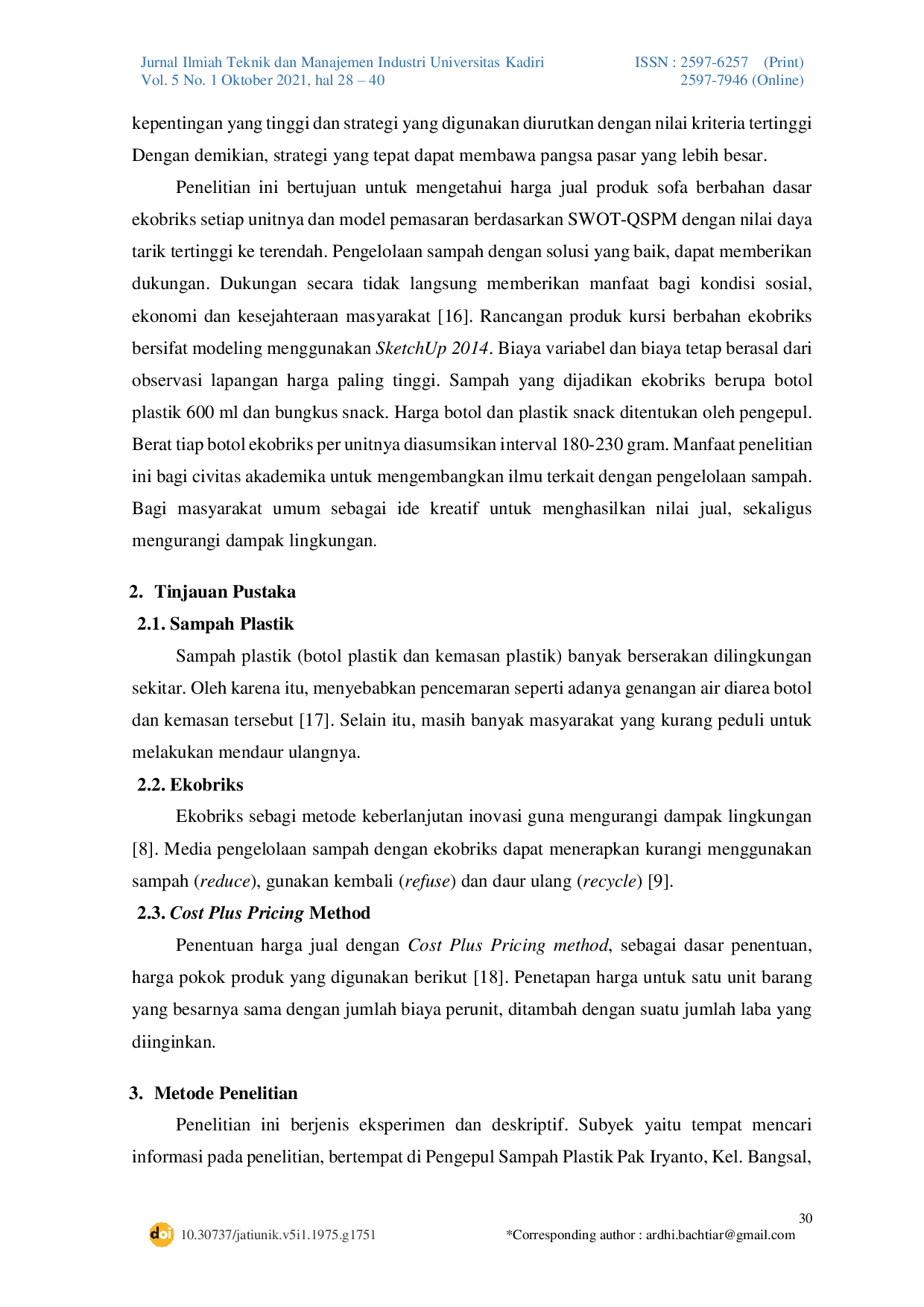 JURIS Integrasi Cost Plus Pricing SWOT dan QSPM dalam Pemanfaatan Sampah Plastik