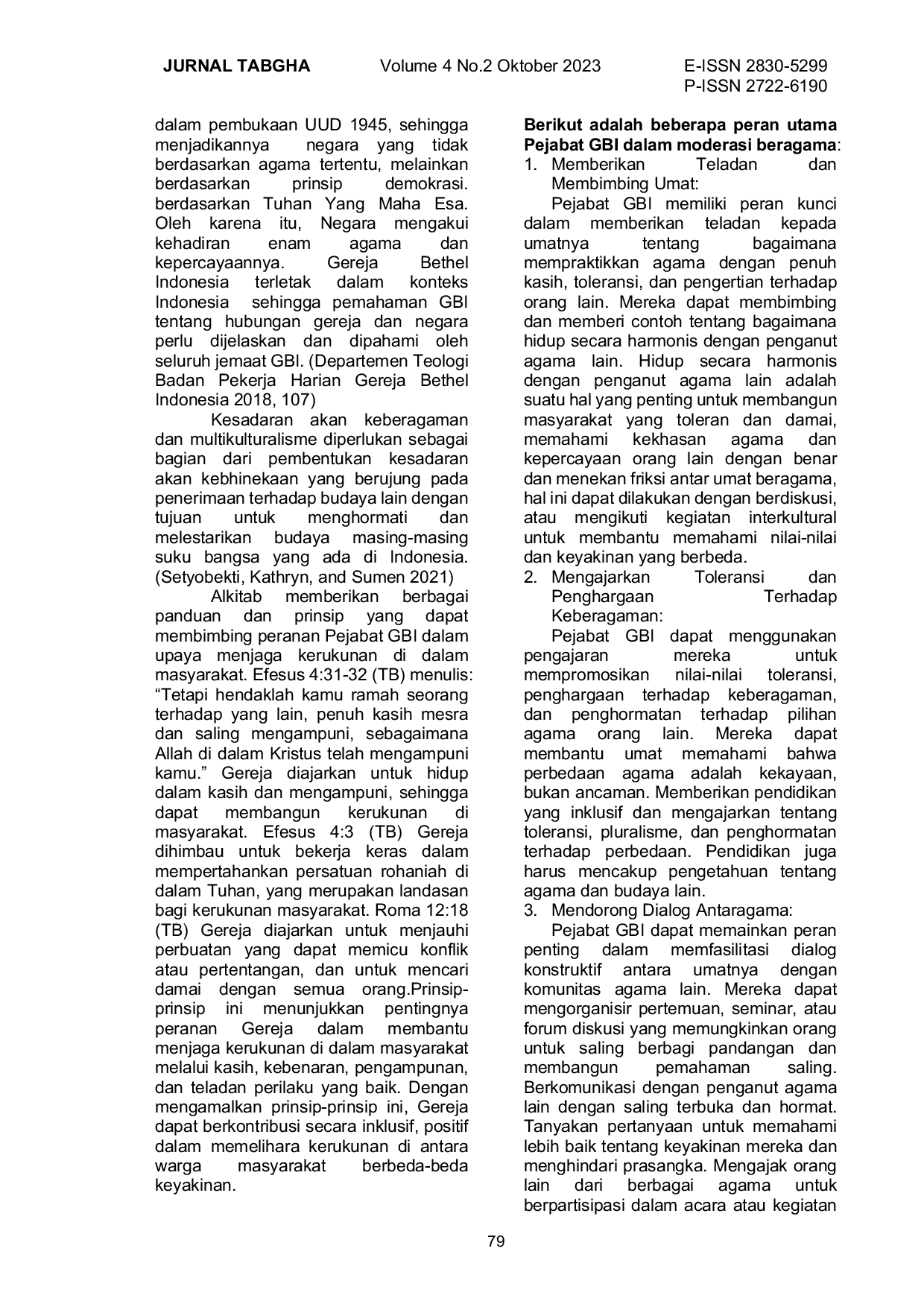 JURIS Peran Pejabat Gereja Bethel Indonesia dalam Penguatan Moderasi Beragama di Kota Batam