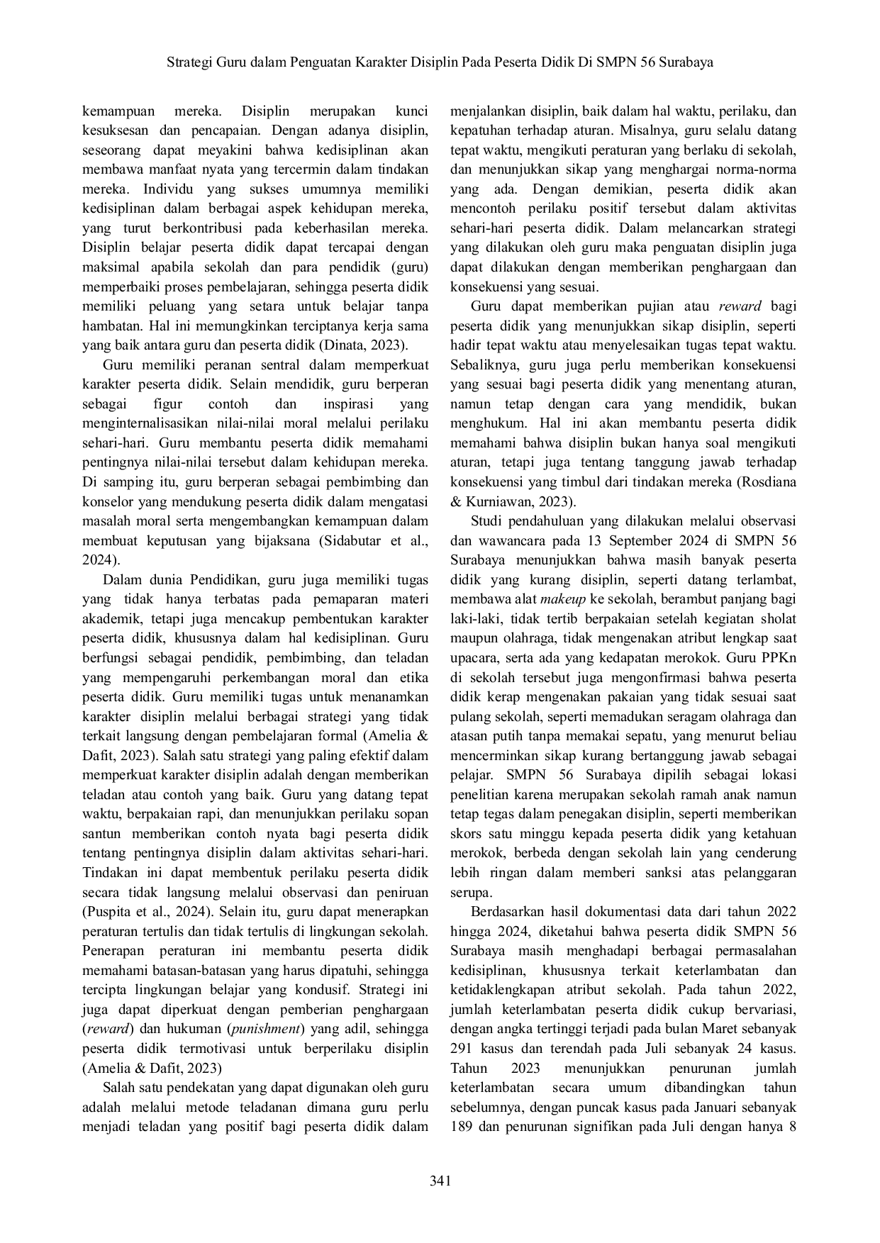 JURIS STRATEGI GURU DALAM PENGUATAN KARAKTER DISIPLIN PADA PESERTA DIDIK DI SMPN 56 SURABAYA