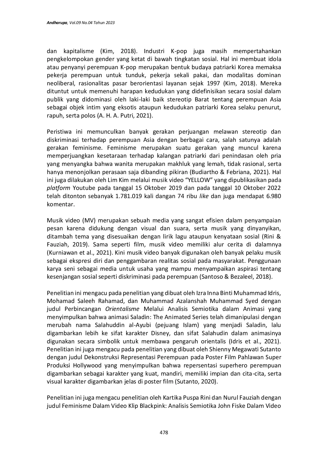 JURIS Analisis Semiotika Perjuangan Perempuan dalam Musik Video Lim Kim Yellow