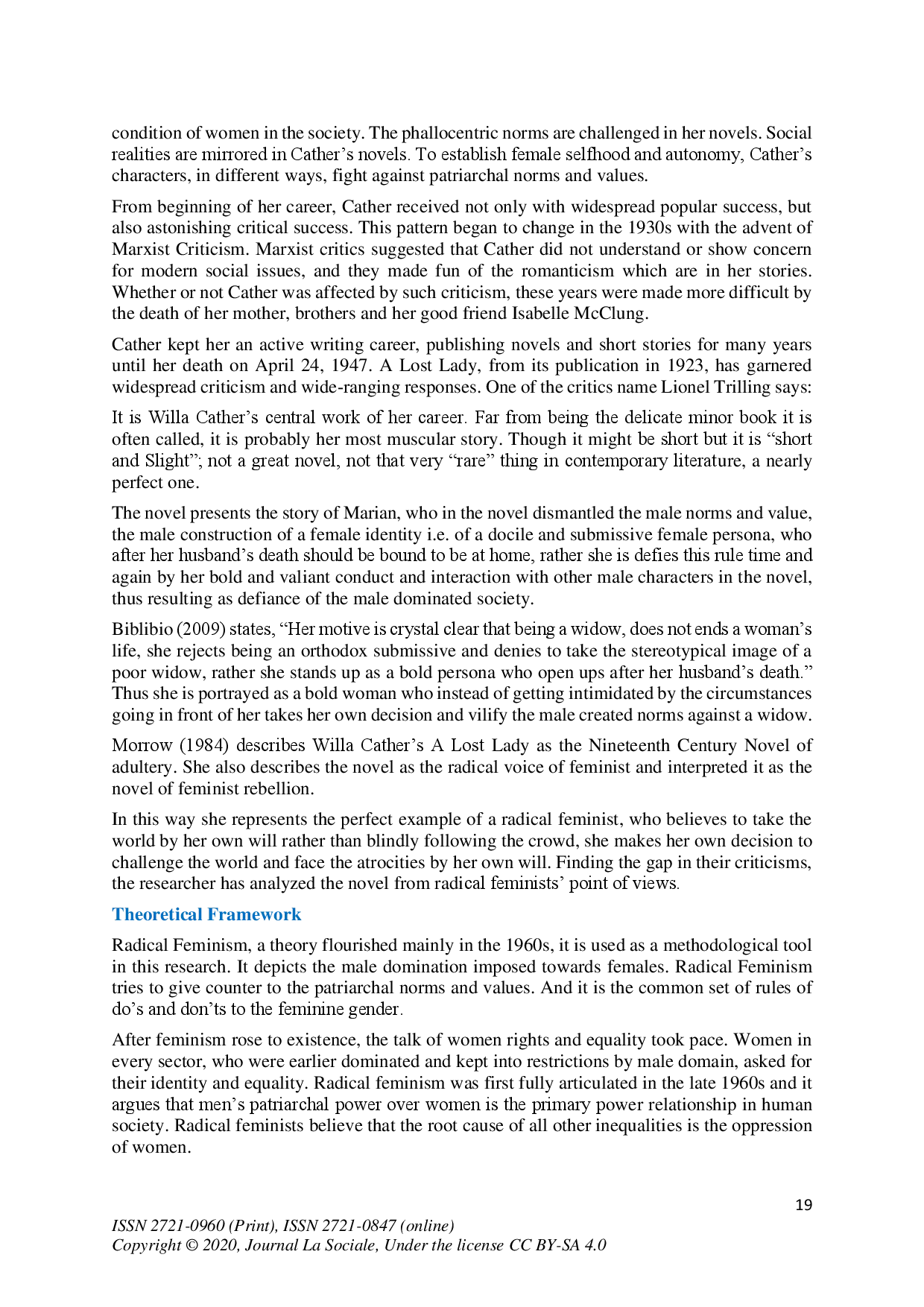 juris Dismantling the Patriarchal Hierarchy in Willa Cather s A Lost Lady