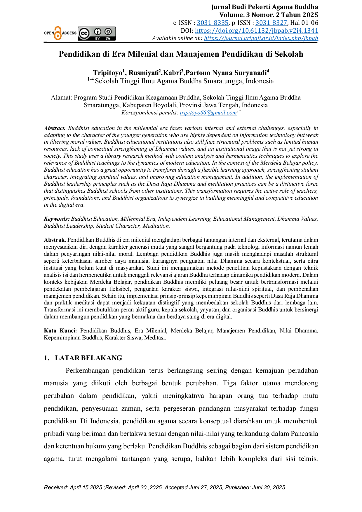 JURIS Pendidikan Di Era Milenial Dan Manajemen Pendidikan Di Sekolah