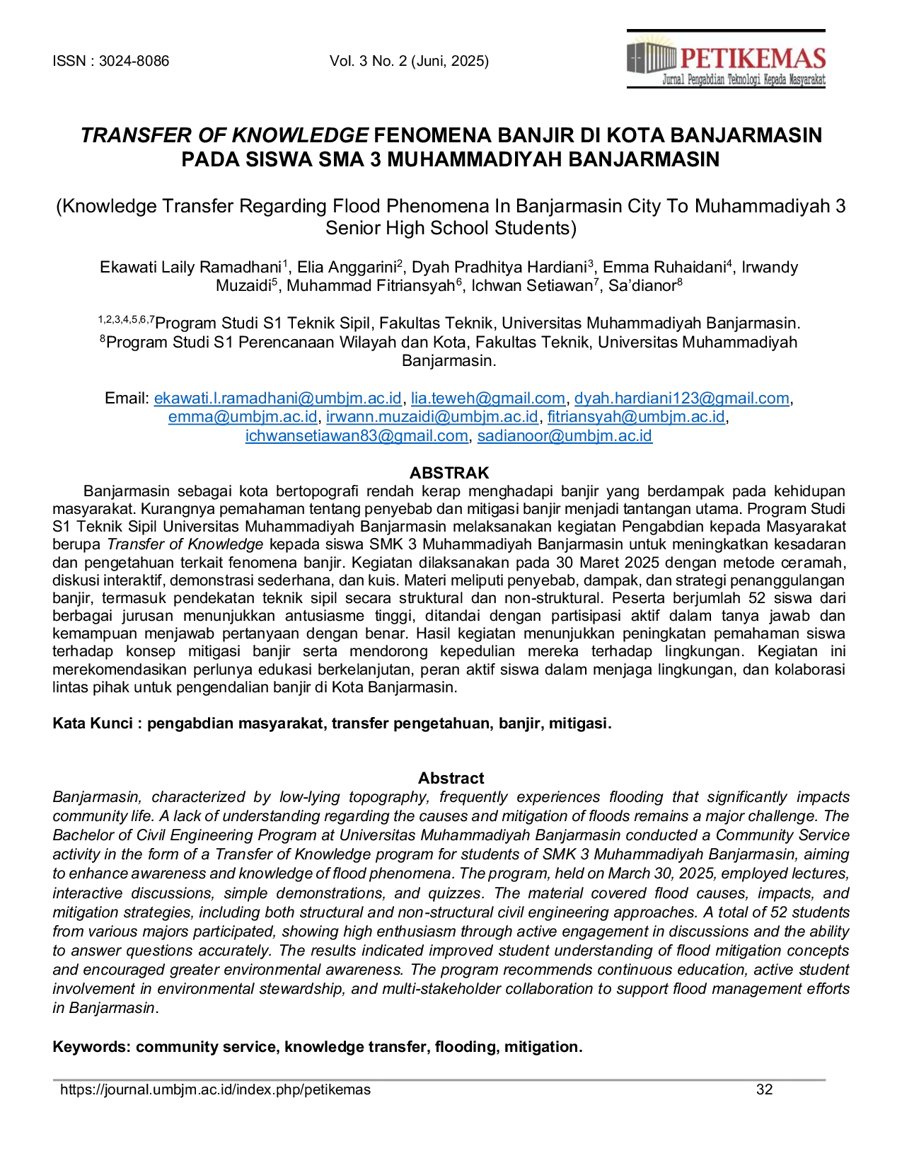 JURIS Transfer of Knowledge Fenomena Banjir di Kota Banjarmasin Pada Siswa SMA 3 Muhammadiyah Banjarmasin