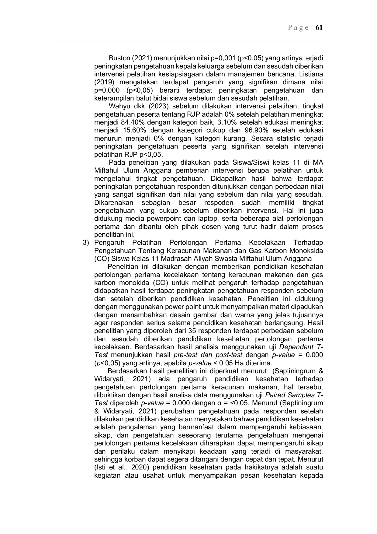 JURIS Pengaruh Pelatihan Pertolongan Pertama Kecelakaan Terhadap Pengetahuan Siswa Kelas 11